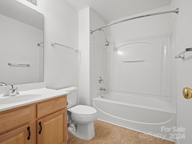 full bathroom with tile patterned floors, vanity, toilet, and shower / bath combination