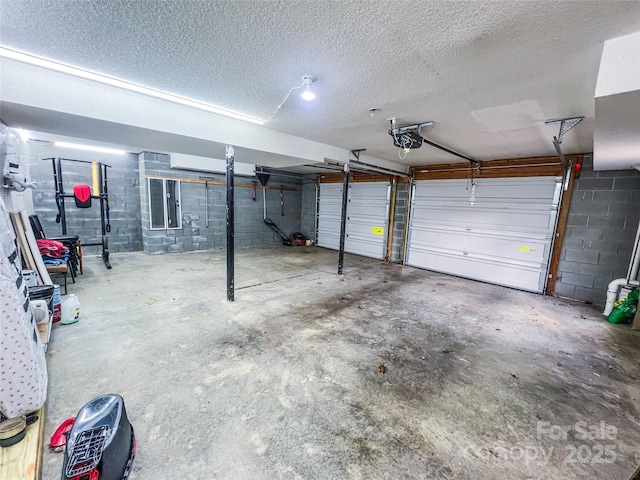 garage with concrete block wall