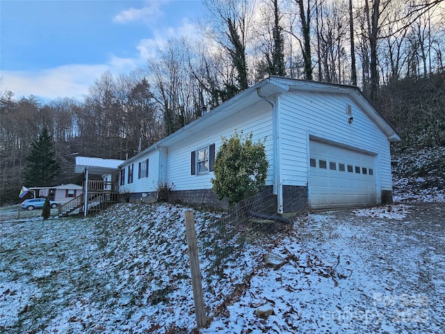 view of snow covered property