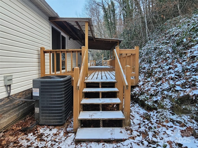 snow covered deck with central AC