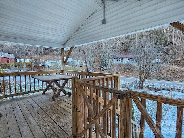 view of snow covered deck