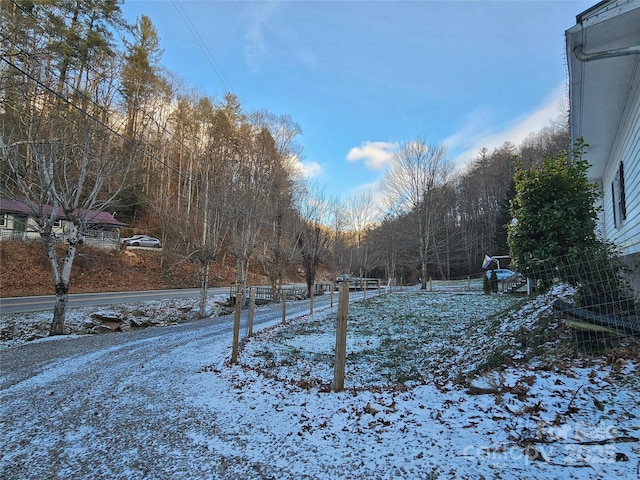 view of yard covered in snow