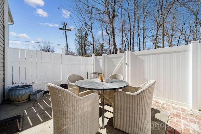 view of patio with outdoor dining space and a fenced backyard