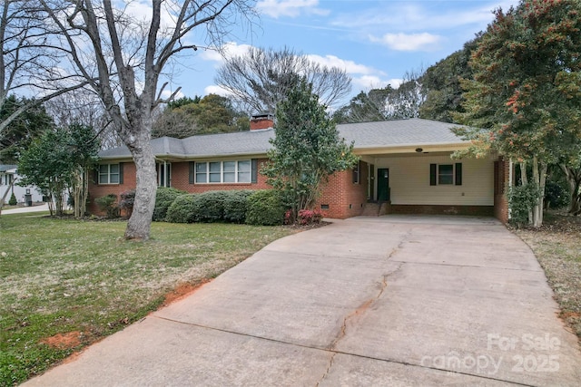 single story home with a carport and a front lawn