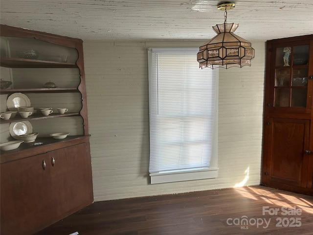 unfurnished dining area featuring dark hardwood / wood-style flooring