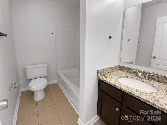 full bathroom featuring tile patterned flooring, vanity, toilet, and tub / shower combination