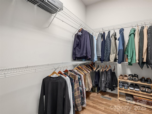 walk in closet featuring visible vents and wood finished floors