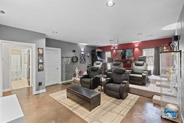 living room featuring concrete floors