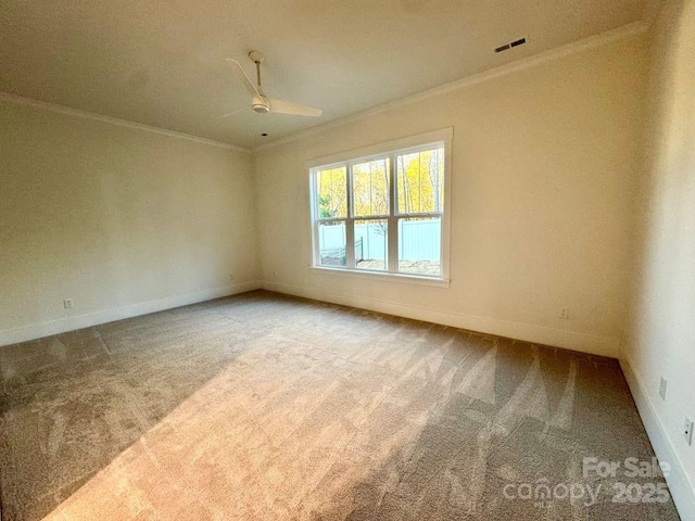 carpeted spare room featuring ornamental molding