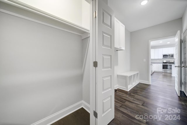 mudroom with dark hardwood / wood-style floors