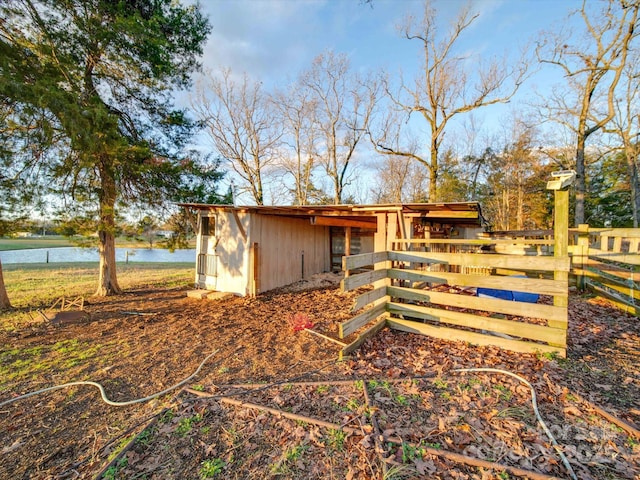 exterior space featuring a water view