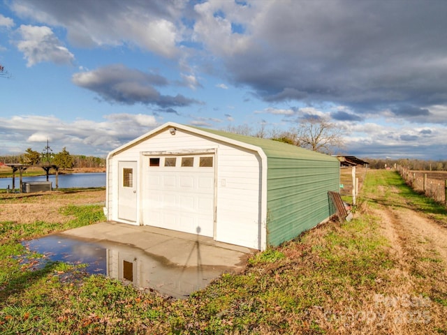 garage with a water view