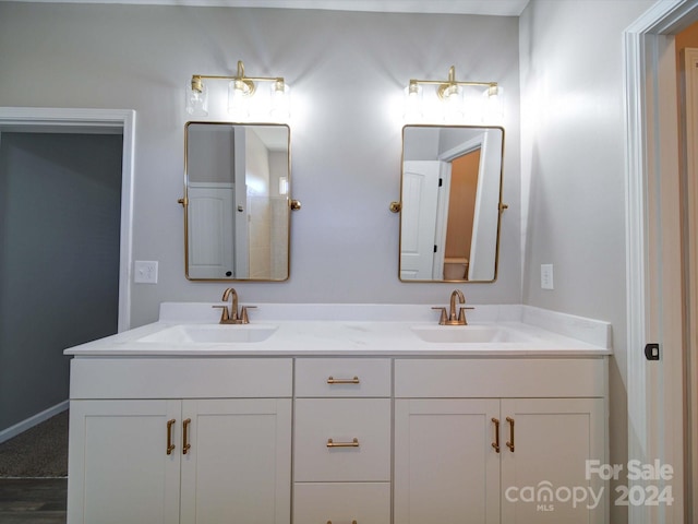 bathroom featuring hardwood / wood-style floors and vanity