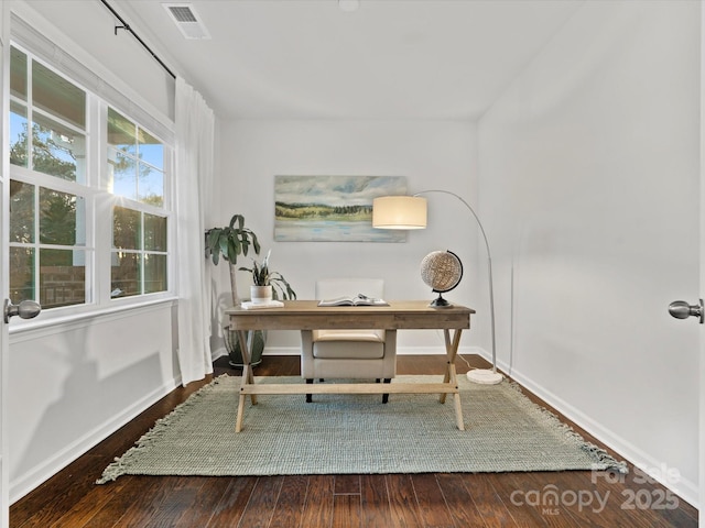 office area with hardwood / wood-style floors