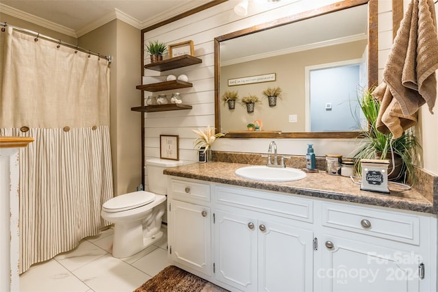 bathroom featuring crown molding, vanity, and toilet