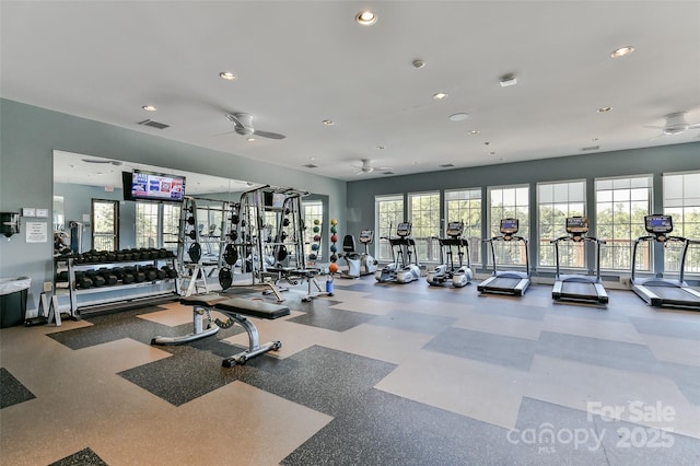 gym with ceiling fan