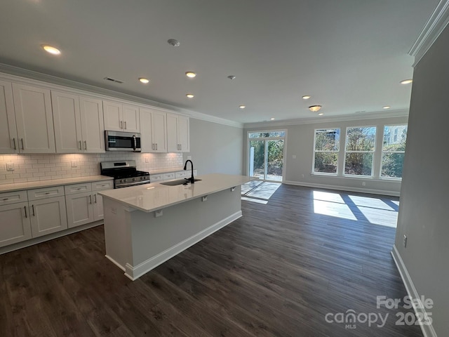 kitchen featuring crown molding, sink, white cabinetry, and stainless steel appliances