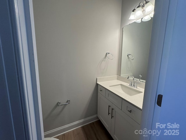 bathroom with vanity and wood-type flooring