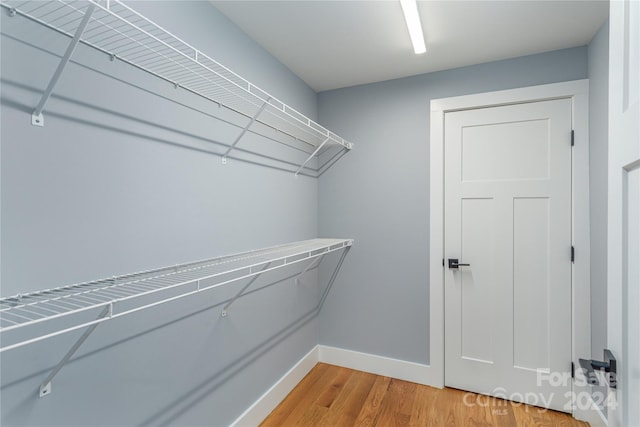 walk in closet with hardwood / wood-style flooring