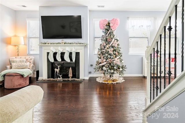 living room with hardwood / wood-style flooring and a wealth of natural light