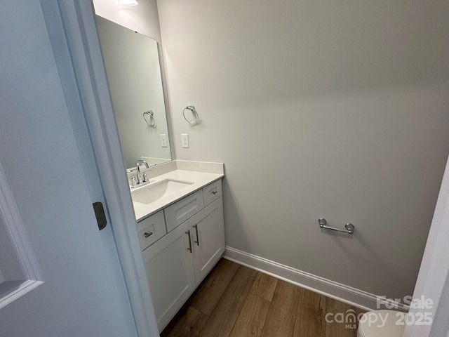 bathroom with vanity and wood-type flooring