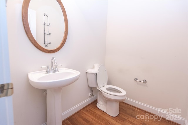 bathroom with hardwood / wood-style flooring and toilet