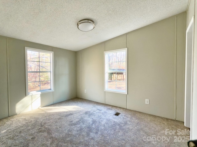 unfurnished room with light carpet and a textured ceiling