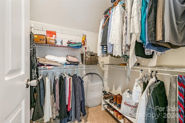 walk in closet with carpet