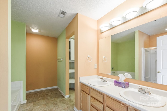 1114 Fenwick Ct, Clover, SC 29710 - full bath featuring a sink, a stall shower, a bath, and visible vents