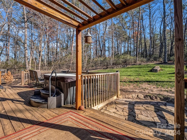 wooden terrace with a yard