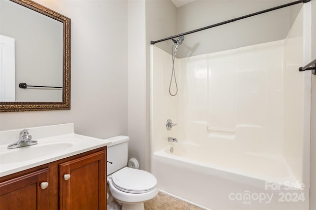 full bathroom with shower / bathing tub combination, vanity, and toilet