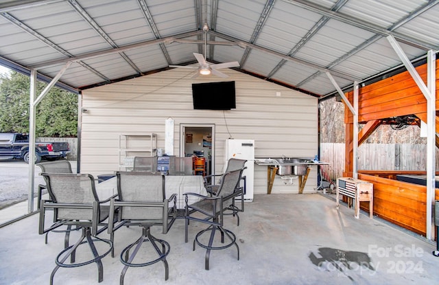 garage with ceiling fan