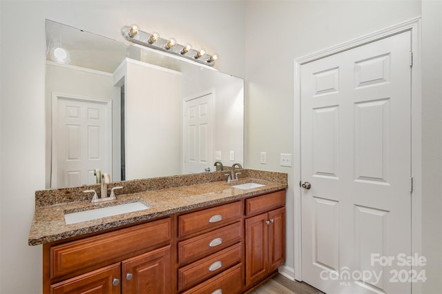 bathroom with hardwood / wood-style floors and vanity