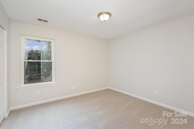 unfurnished room with carpet flooring and a textured ceiling