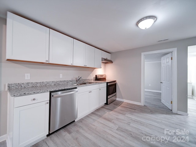 kitchen featuring white cabinets, stainless steel appliances, light hardwood / wood-style floors, and sink