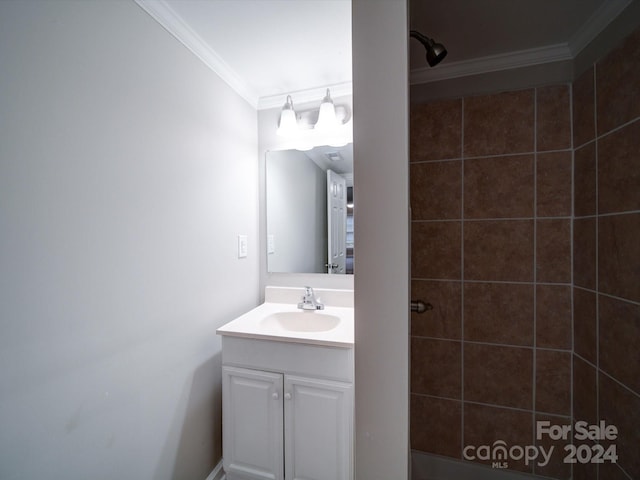 bathroom with vanity and ornamental molding