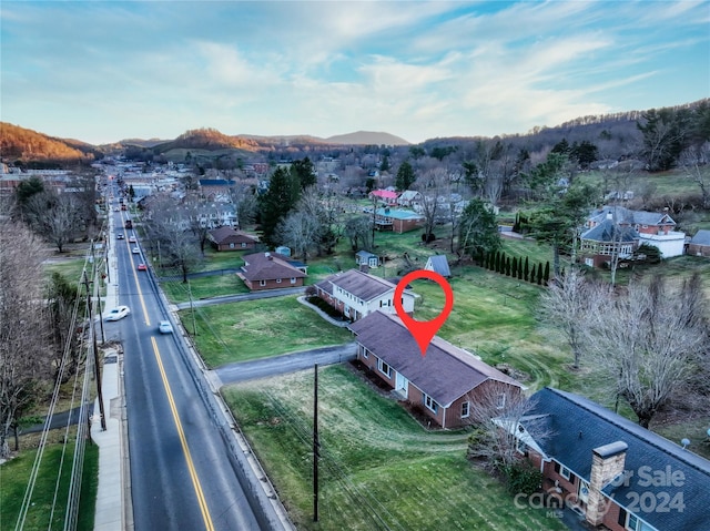 bird's eye view with a mountain view