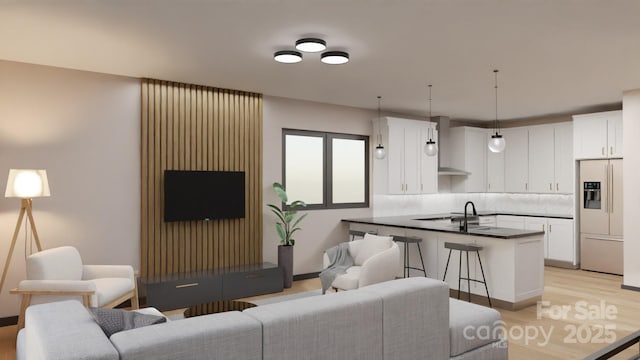 living room with light wood-type flooring