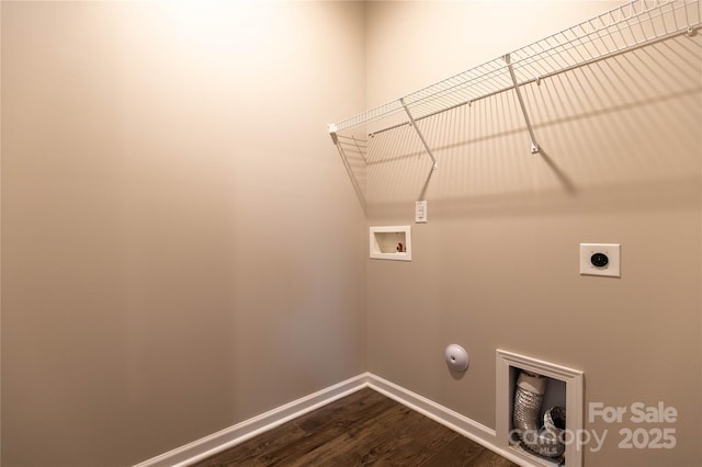 laundry area featuring hardwood / wood-style flooring, washer hookup, and hookup for an electric dryer