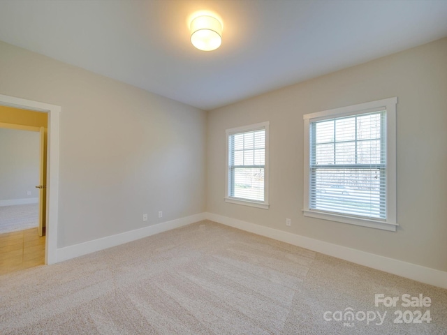 spare room featuring light colored carpet