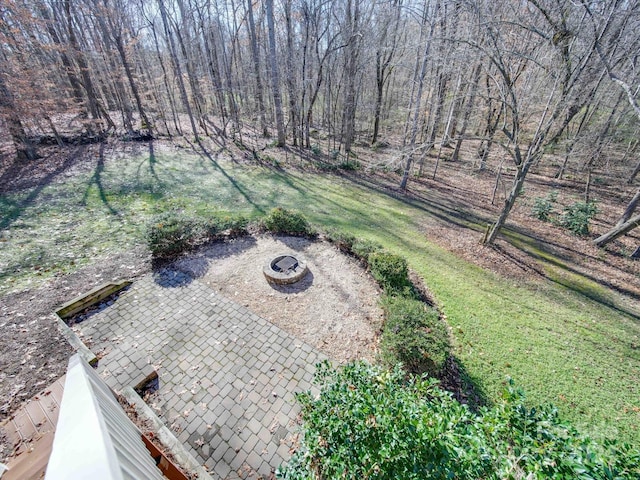 view of yard with a fire pit and a patio area