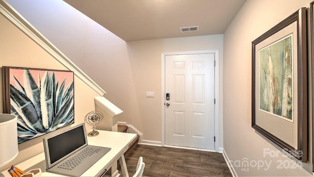 interior space with dark wood-type flooring