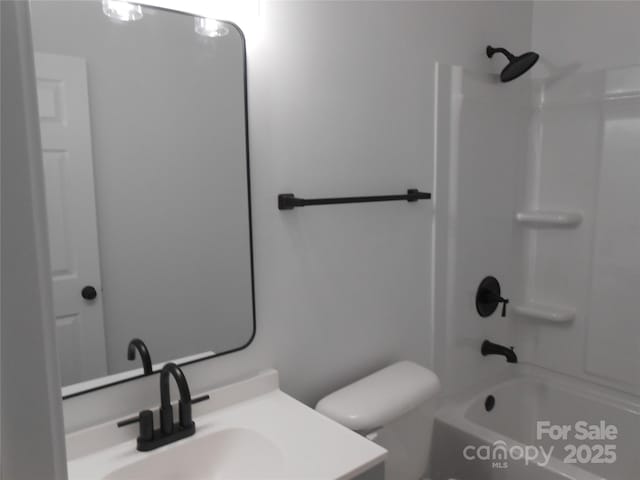 full bathroom with shower / bath combination, toilet, and vanity