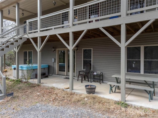 view of patio featuring a hot tub