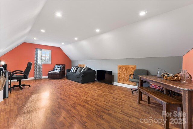 158 White Rd, Wadesboro, NC 28170 - office with lofted ceiling, recessed lighting, baseboards, and light wood-type flooring