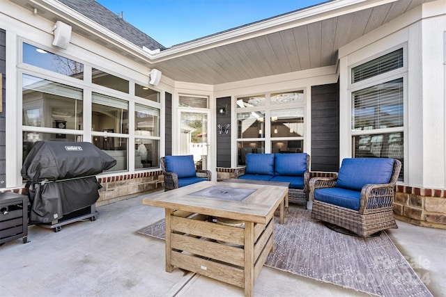 view of patio / terrace featuring a grill and an outdoor hangout area