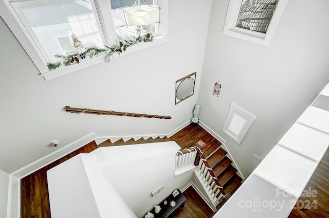 staircase featuring hardwood / wood-style floors