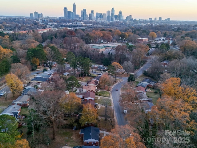 view of aerial view at dusk