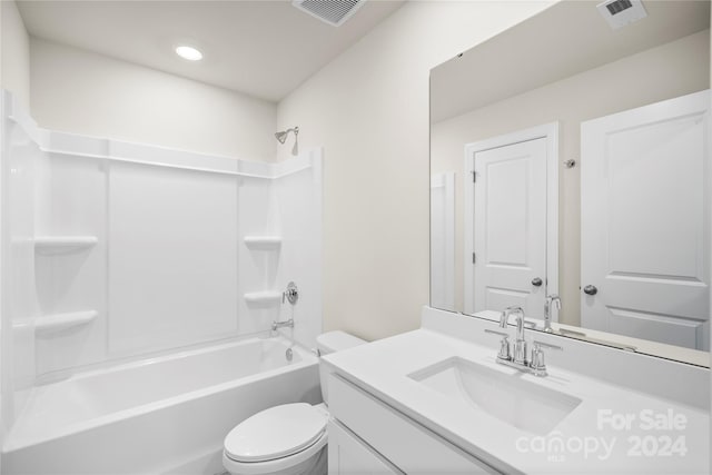 full bathroom with vanity, toilet, and bathing tub / shower combination