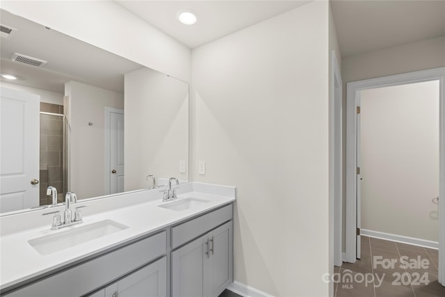 bathroom featuring tile patterned floors, vanity, and walk in shower